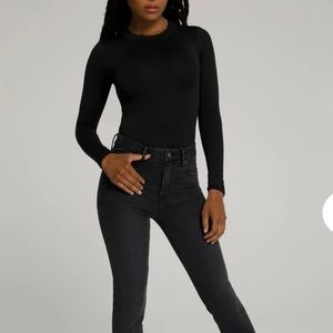 Good American Good Classic Ankle Straight Leg Jeans in Black Coated 8